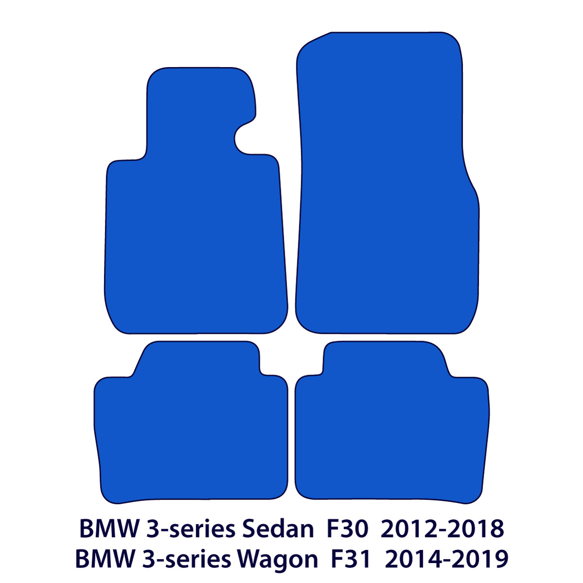 BMW 3-Series Velour Floor Mats – Sedan 2011-2018 & Wagon 2012-2019 – F30, F31, F80 – 3 Logo
