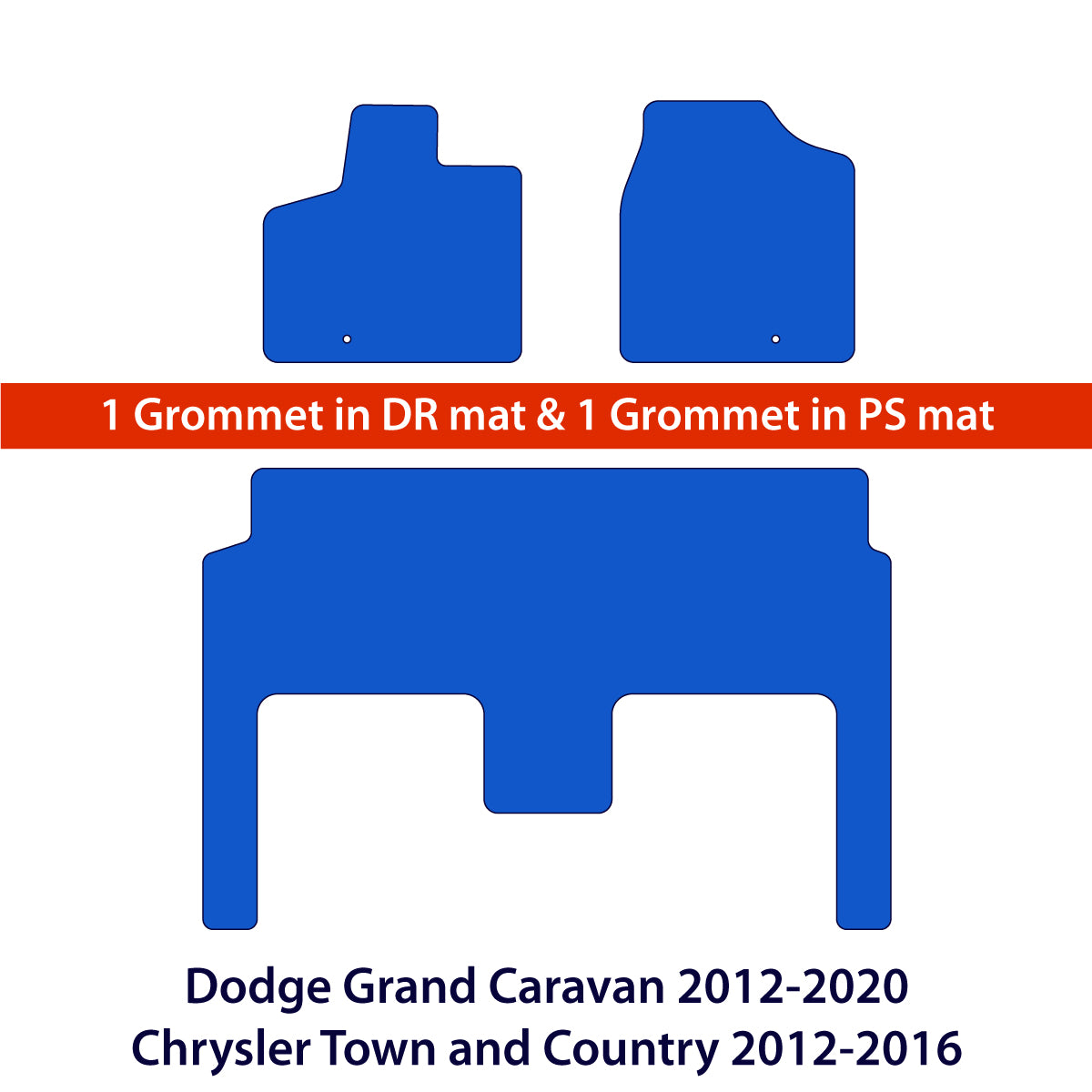 Dodge Grand Caravan 2012-2020 & Chrysler Town and Country 2012-2016 2 Reihen Velours Fußmatten – Schwarz Exklusiv