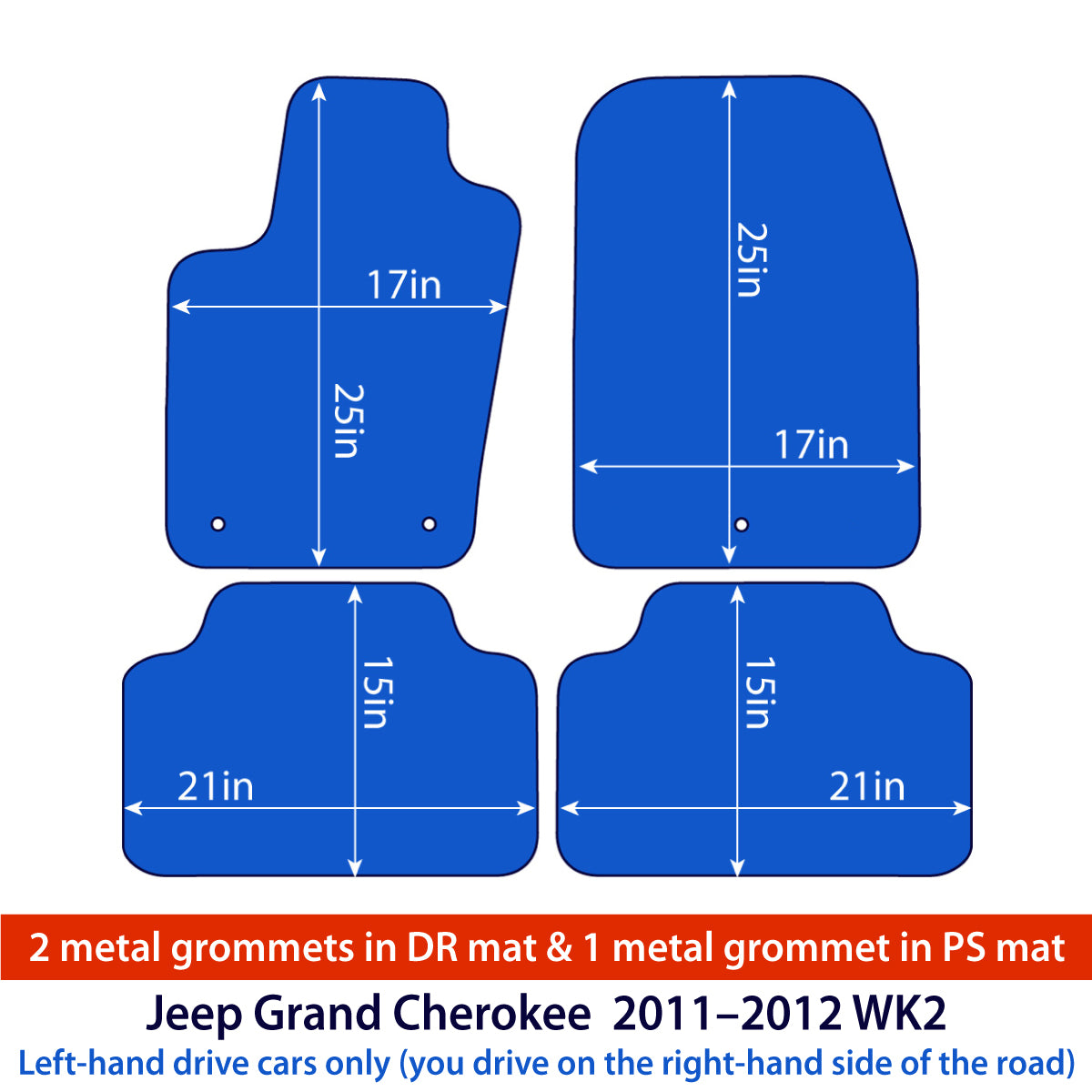 Jeep Grand Cherokee Velour Floor Mats 2011–2021 – WK2 – Black