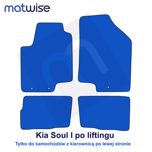 Kia Soul I po liftingu 2011–2014 – rysunek techniczny dywaników samochodowych do aut z kierownicą po lewej stronie | MATWISE