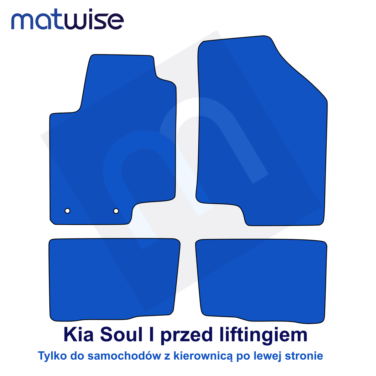 Kia Soul I przed liftingiem 2009–2011 – rysunek techniczny dywaników samochodowych do aut z kierownicą po lewej stronie | MATWISE