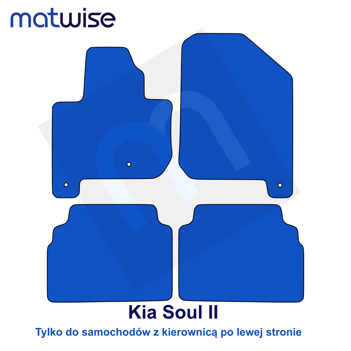 Kia Soul II 2014–2019 – rysunek techniczny dywaników samochodowych do aut z kierownicą po lewej stronie | MATWISE