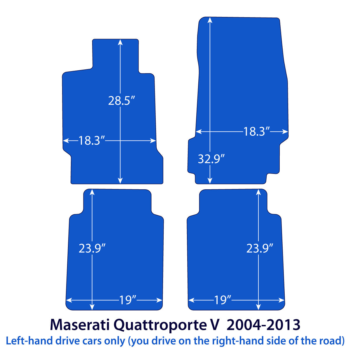 Maserati Quattroporte V Velours Fußmatten 2004-2013 – Schwarz Exklusiv
