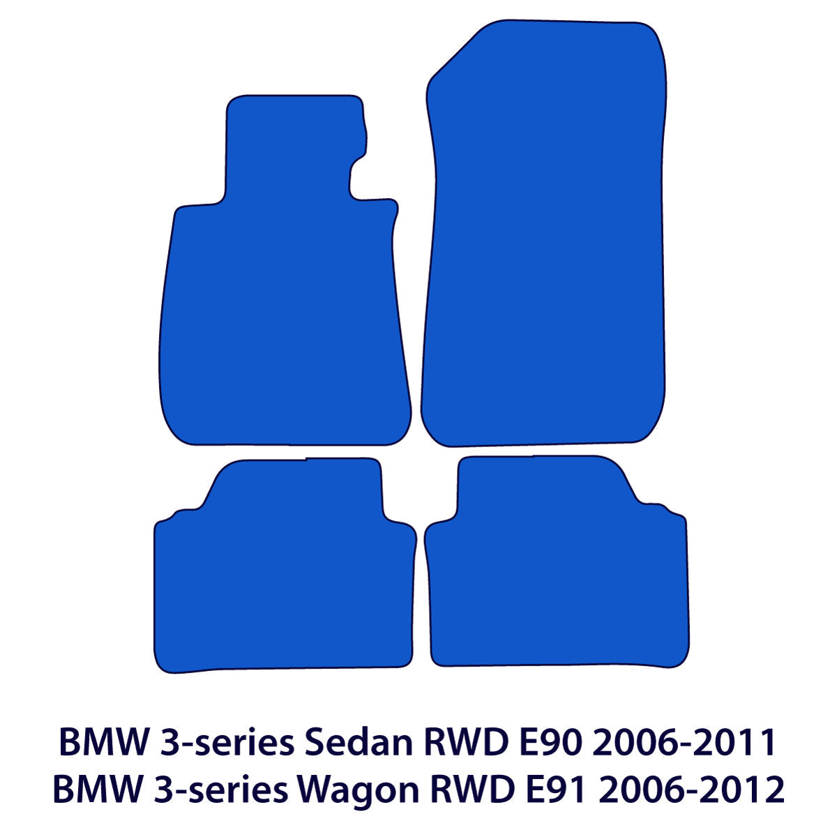 BMW 3-Series Velour Floor Mats Sedan 2005-2011 &amp; Wagon 2005-2012 RWD E90, E91 – Black Exclusive