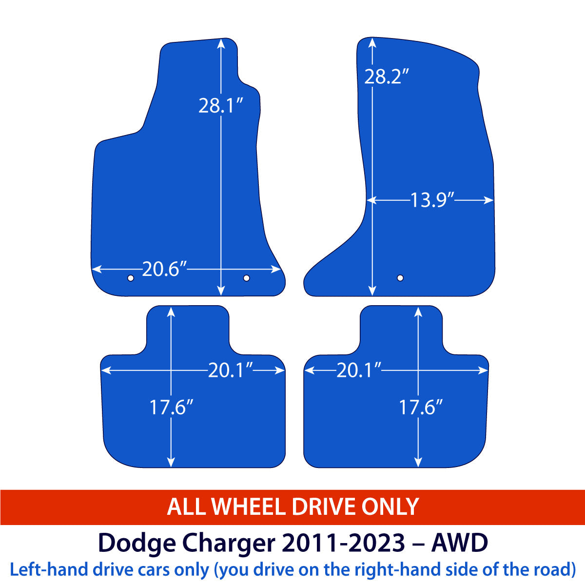 Dodge Charger Sedan Velour Floor Mats 2010–2023 – AWD – Beige