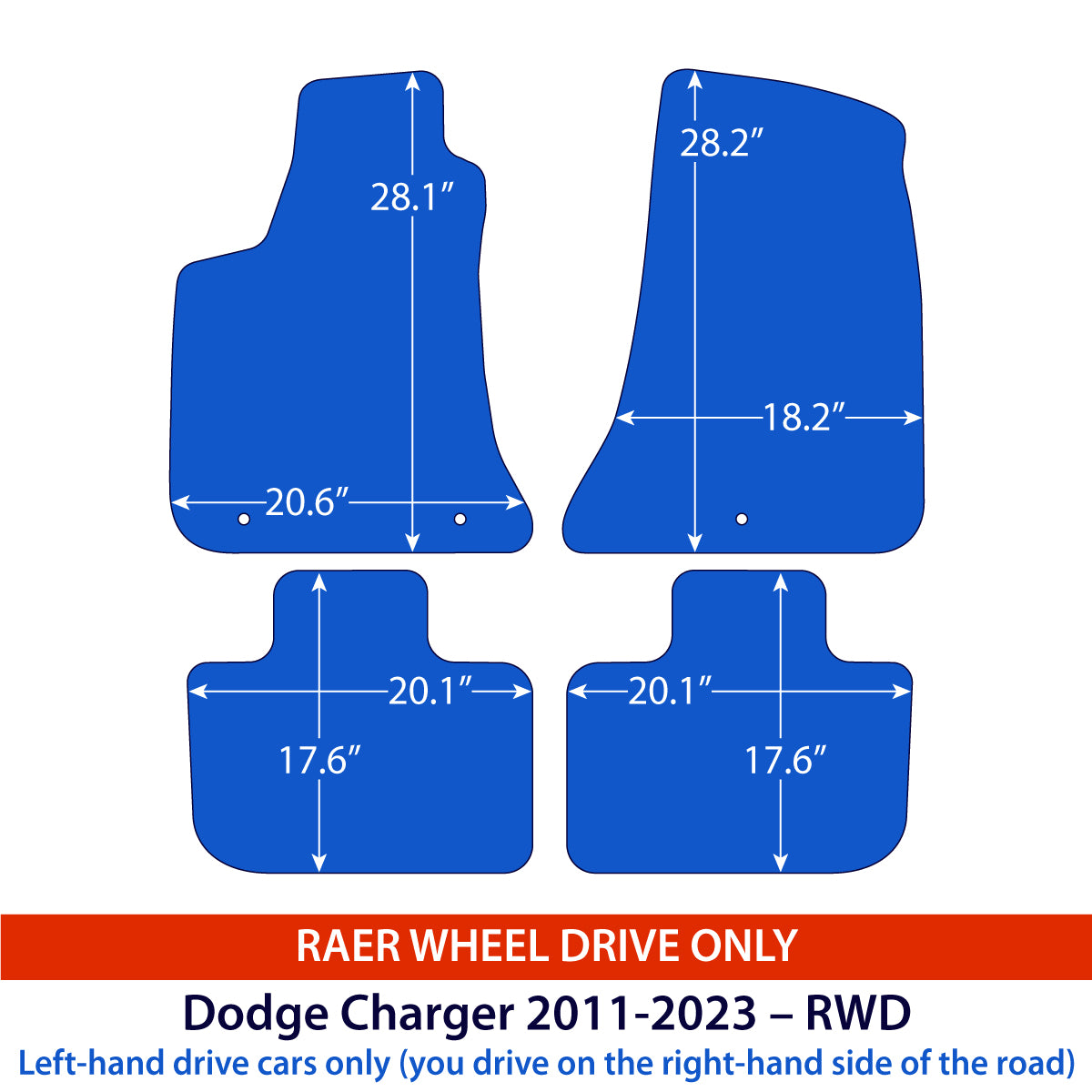 Dodge Charger Limousine Velours Fußmatten 2010–2023 – RWD – Schwarz Exklusiv