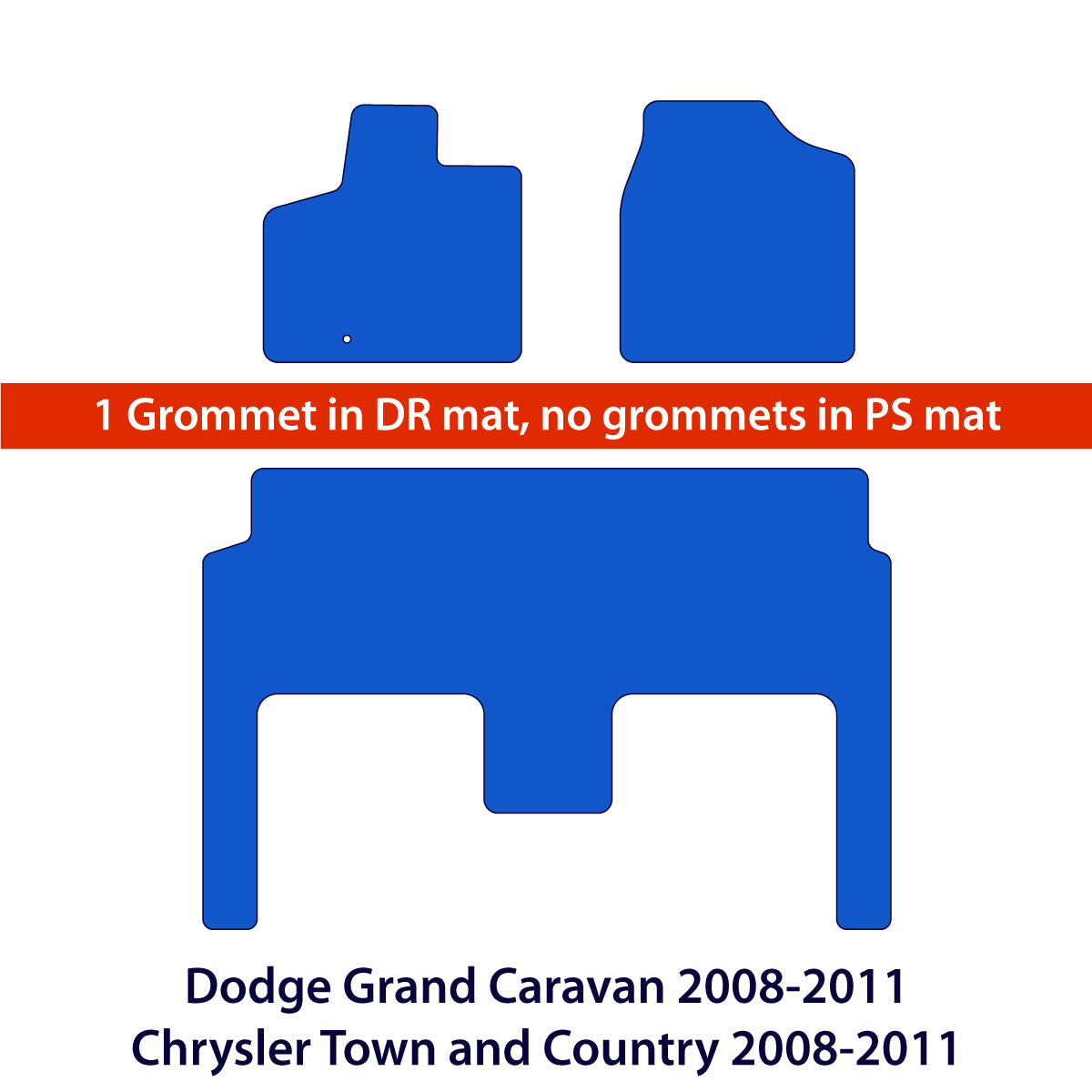 Dodge Grand Caravan 2008-2011 &amp; Chrysler Town and Country 2008-2011 2 Rows Velour Floor Mats – Black Exclusive
