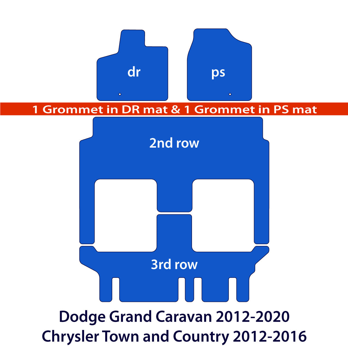 Dodge Grand Caravan 2012-2020 &amp; Chrysler Town and Country 2012-2016 3 Rows Velour Floor Mats – Black Exclusive