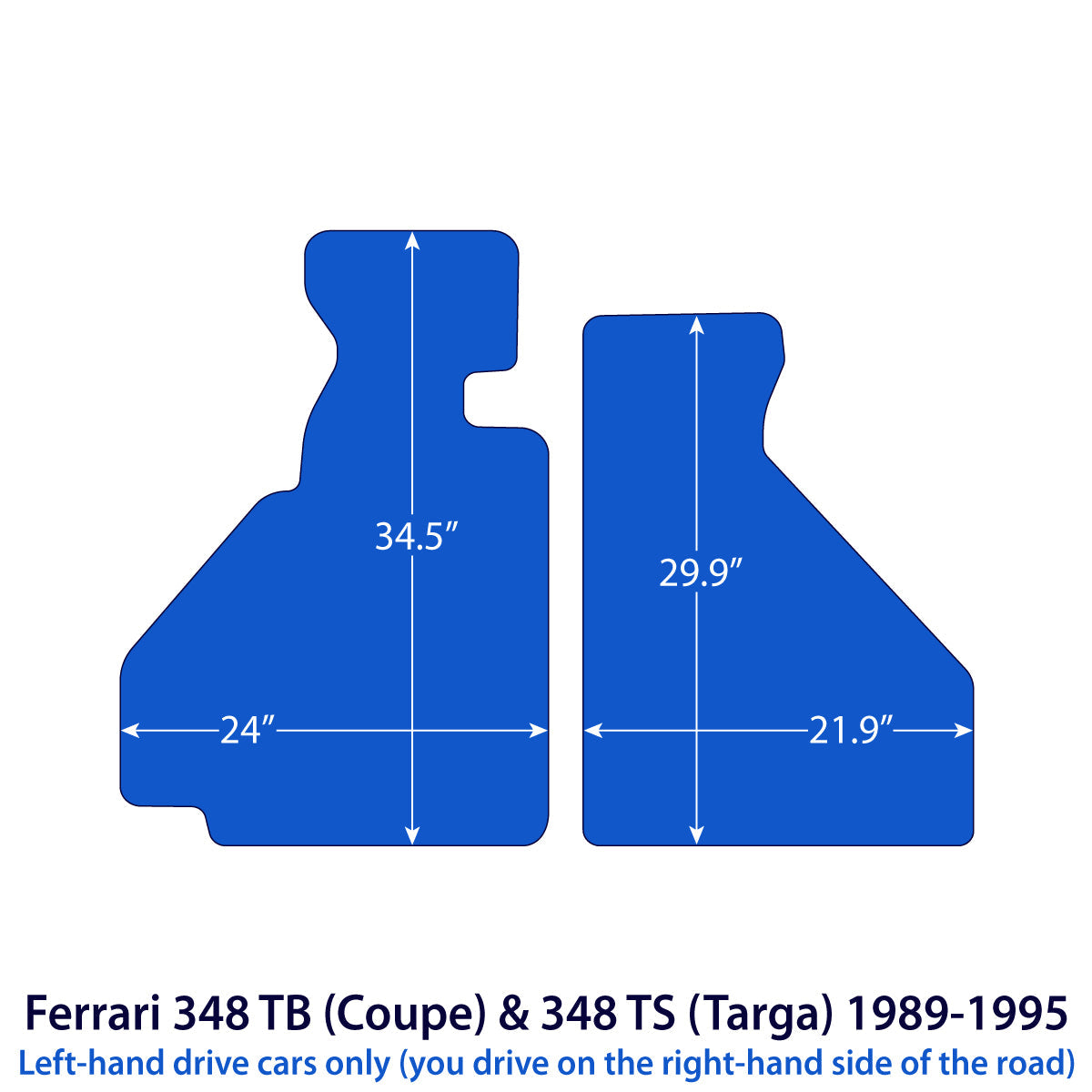 Ferrari 348 TB &amp; 348 TS Velour Floor Mats 1988-1995 – Coupé &amp; Targa – Black