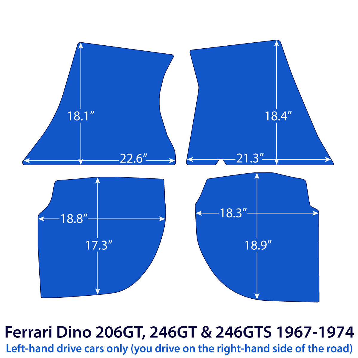 Ferrari Dino 206 GT, 246 GT &amp; 246 GTS Velour Floor Mats 1967-1974 – Beige