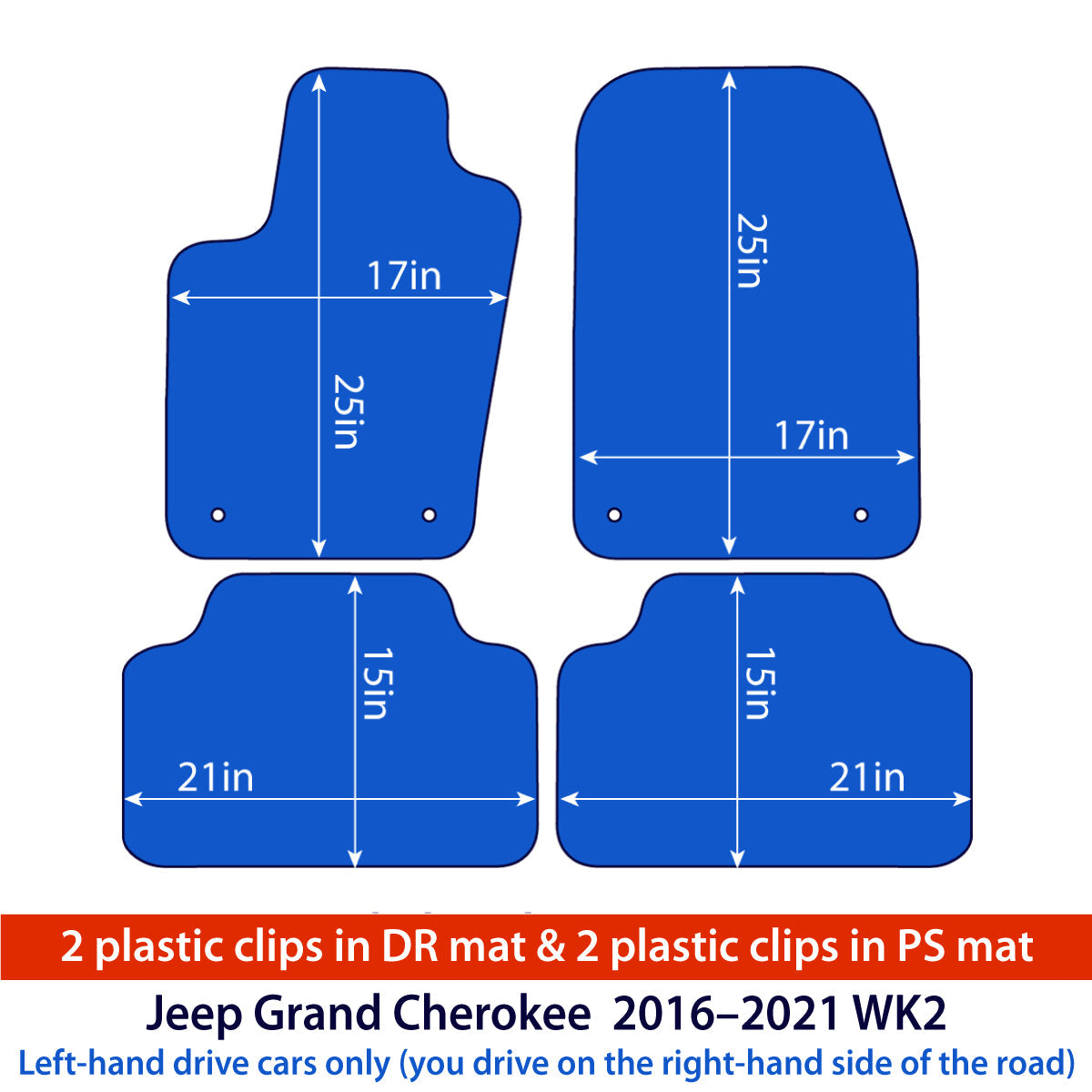 Jeep Grand Cherokee Velour Floor Mats 2016–2021 – WK2 – Black Exclusive