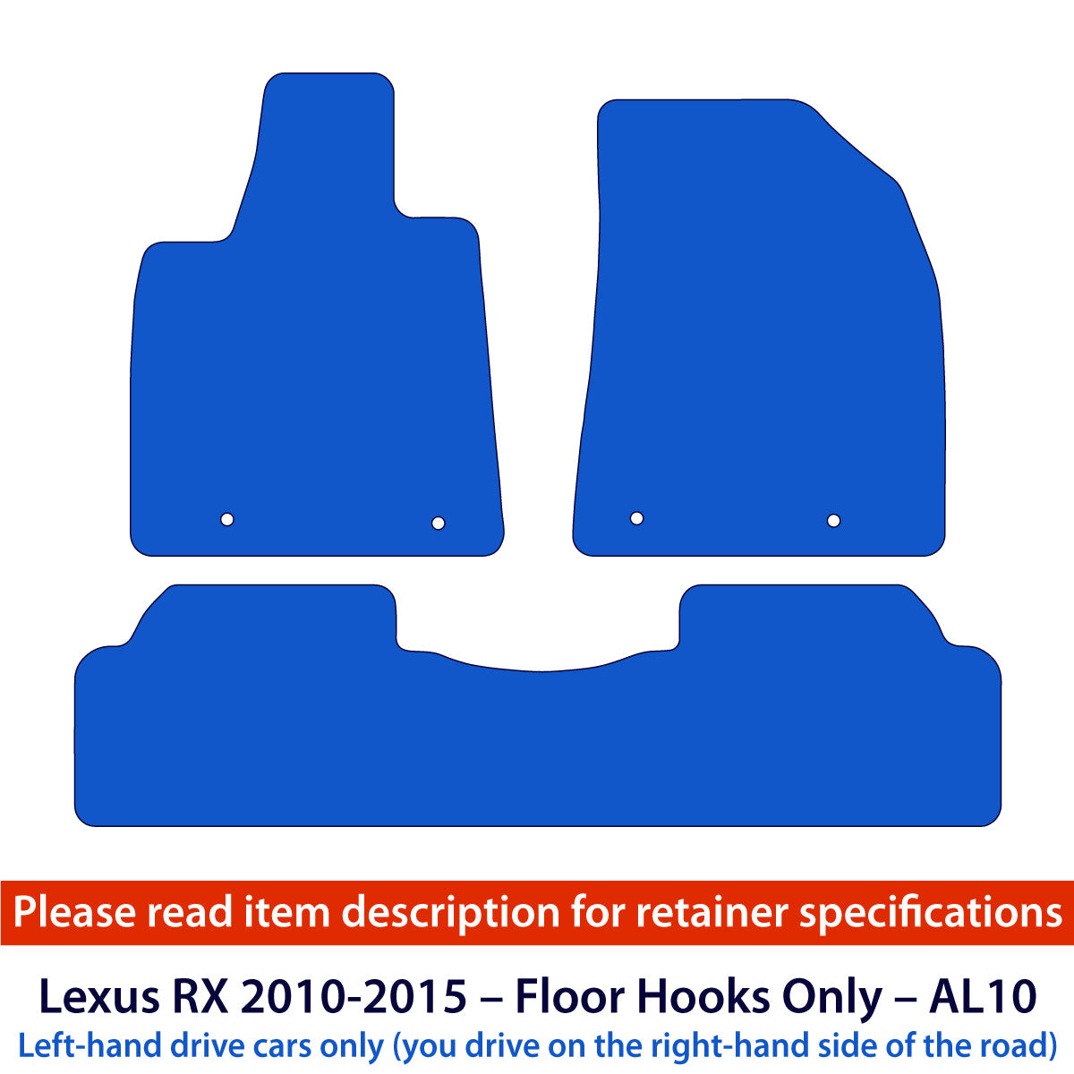 Lexus RX Velour Floor Mats 2009-2012 – Floor Hooks Only – AL10 – Black Exclusive