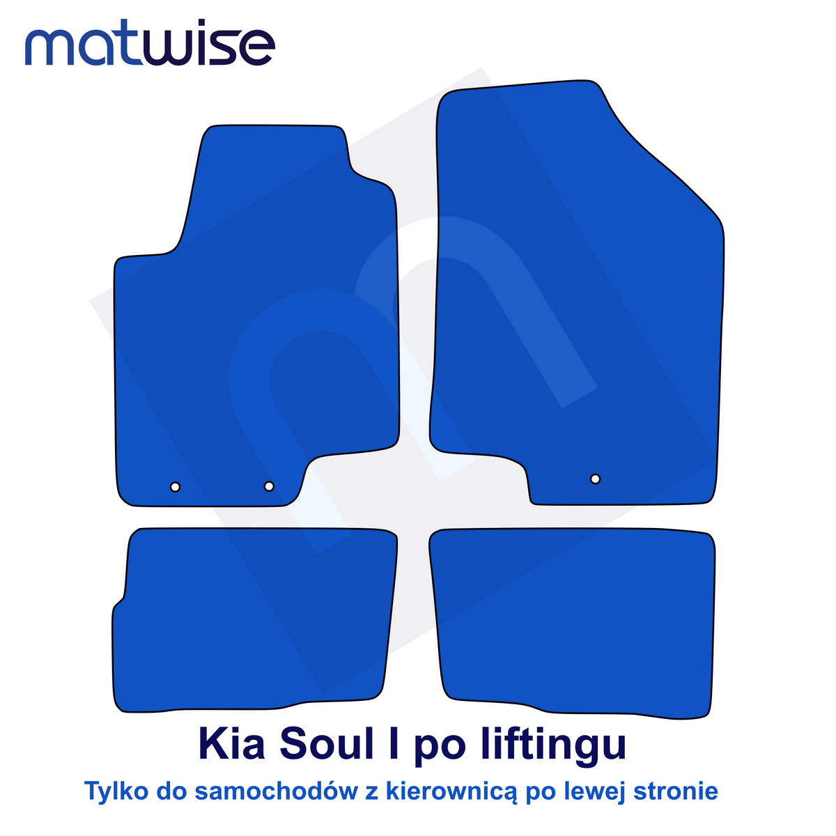 Kia Soul I po liftingu 2011–2014 – rysunek techniczny dywaników samochodowych do aut z kierownicą po lewej stronie | MATWISE