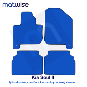 Kia Soul II 2014–2019 – rysunek techniczny dywaników samochodowych do aut z kierownicą po lewej stronie | MATWISE