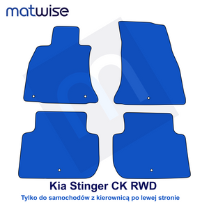 Kia Stinger CK RWD 2017–2023 – rysunek techniczny dywaników samochodowych do aut z kierownicą po lewej stronie | MATWISE