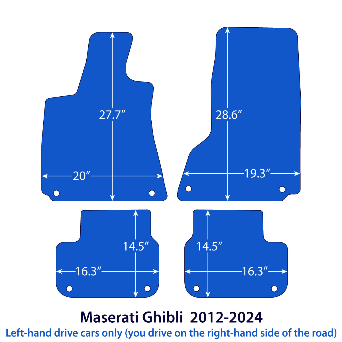 Maserati Ghibli Velours-Fußmatten 2013-2024 3. Gen – Schwarz Exklusiv