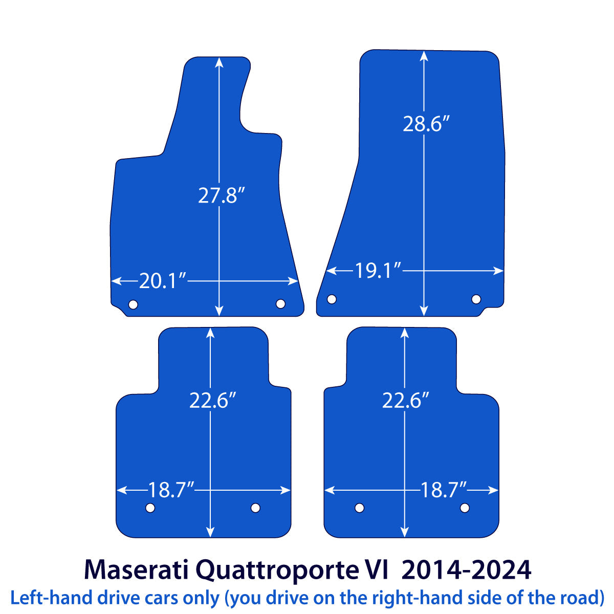 Maserati Quattroporte VI Veloursfußmatten 2013-2024 – Schwarz Exklusiv