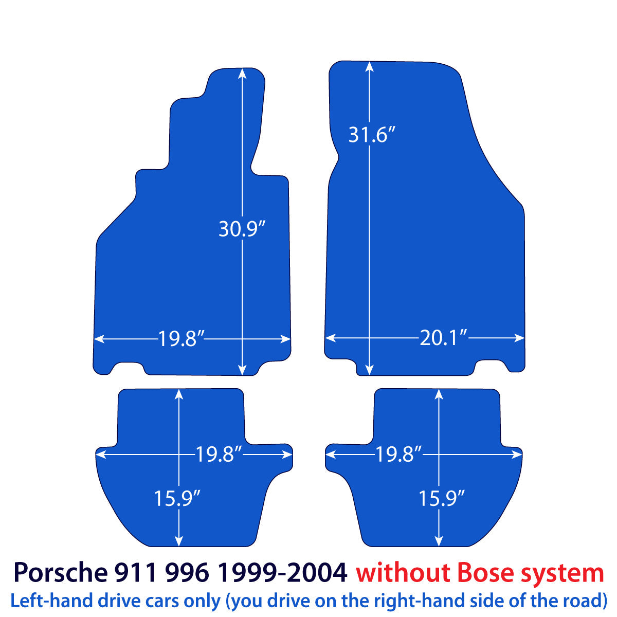 Porsche 911 Velours Fußmatten 1998-2004 ohne Bose-System – 996 – Schwarz Exklusiv