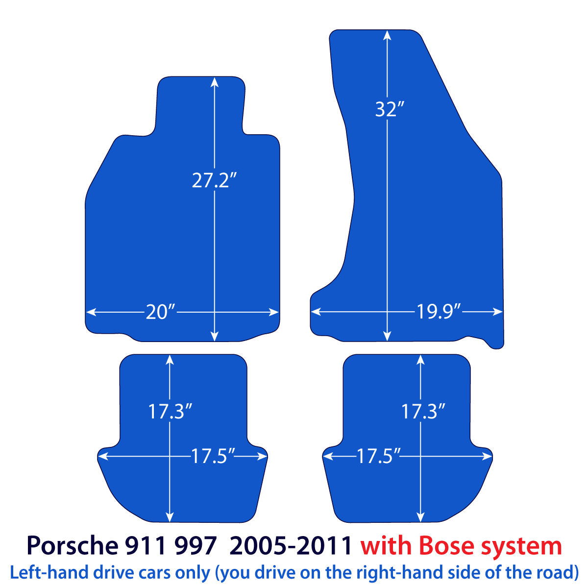 Porsche 911 Velours-Fußmatten 2004-2012 mit Bose-System – 997 – Schwarz Exklusiv