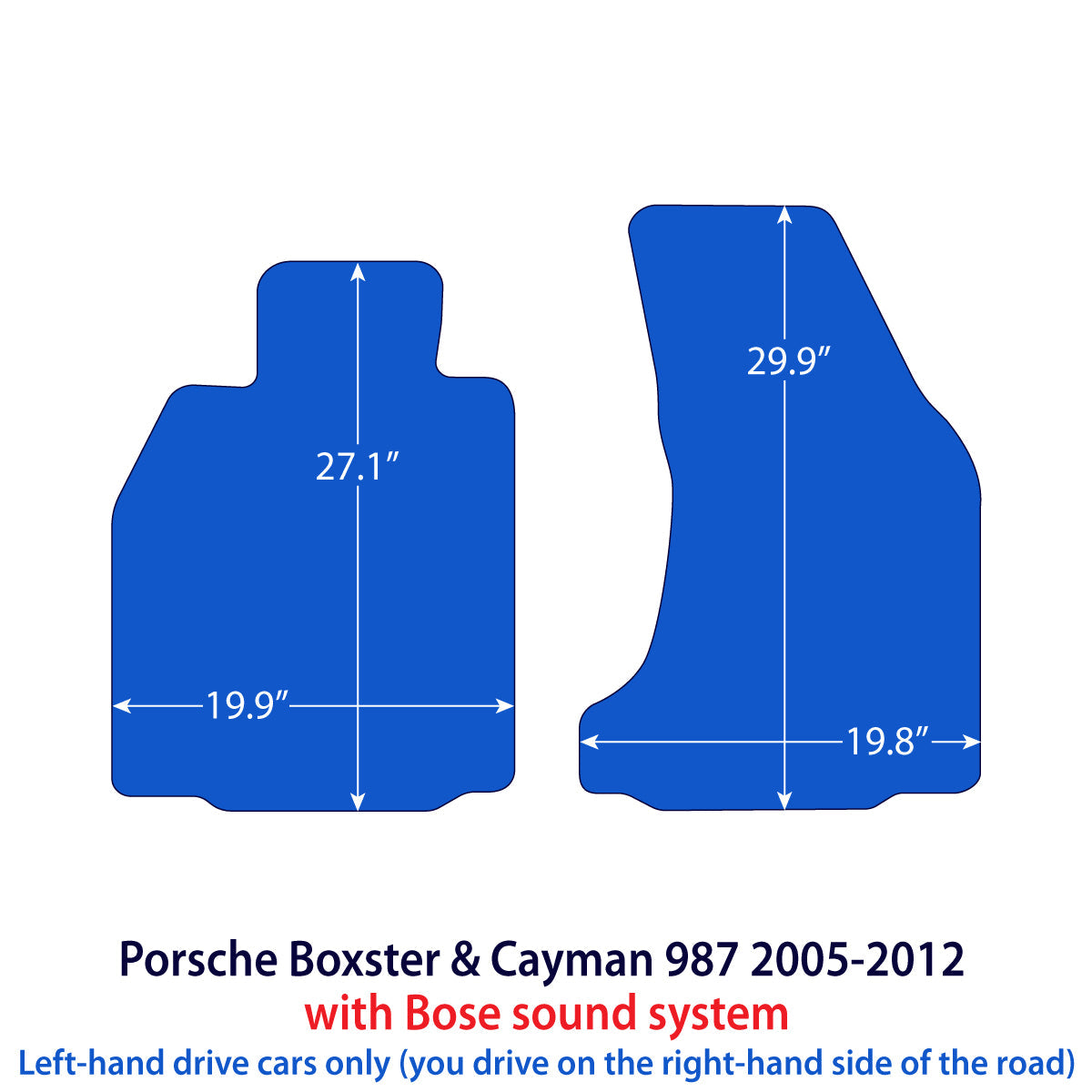 Porsche Boxster & Cayman Velours Fußmatten 2004-2012 mit Bose-System – 987 – Schwarz Exclusive