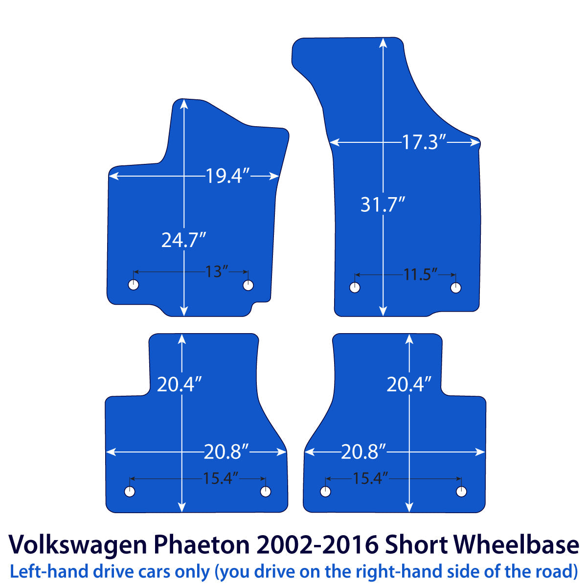 Volkswagen Phaeton Velours-Fußmatten 2002-2016 – Kurzer Radstand – Schwarz Exklusiv