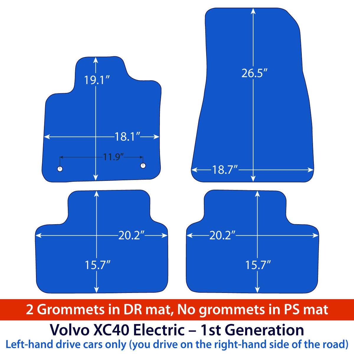 Volvo XC40 Electric Velours-Fußmatten 2023–2026 – Clips nur in Fahrermatte – Beige
